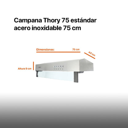 Campana de cocina acero inoxidable 75cm Thory + Parrilla de gas 5 quemadores acero inoxidable 76cm Vignus