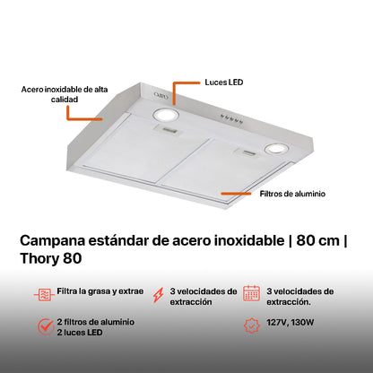 Campana de cocina acero inoxidable 80cm Thory