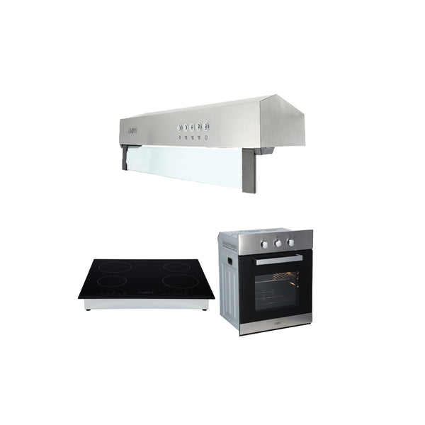 Campana extractora acero inoxidable Thory 60 + Parrilla de inducción magnética Kepler + Horno eléctrico empotrable de acero 127V E-MOTRIX