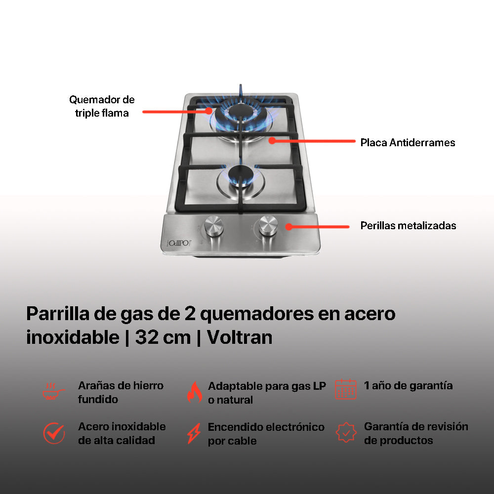Campana empotrable oculta acero inoxidable Flexus 60 + Parrilla acero inoxidable 32cm Voltran