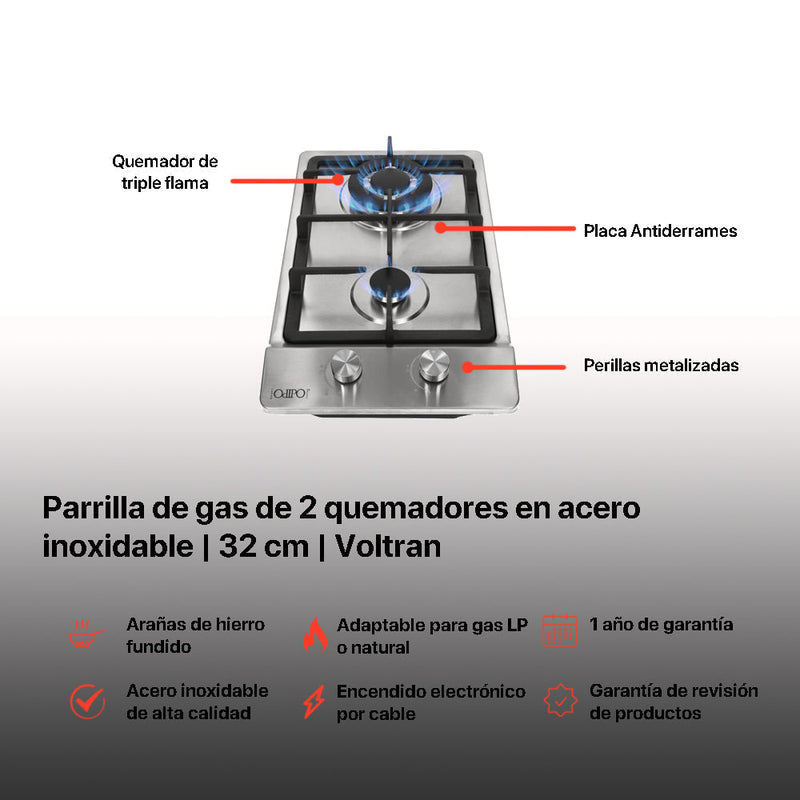 Campana extractora acero inoxidable 60cm Marex Plus + Parrilla acero inoxidable 32cm Voltran