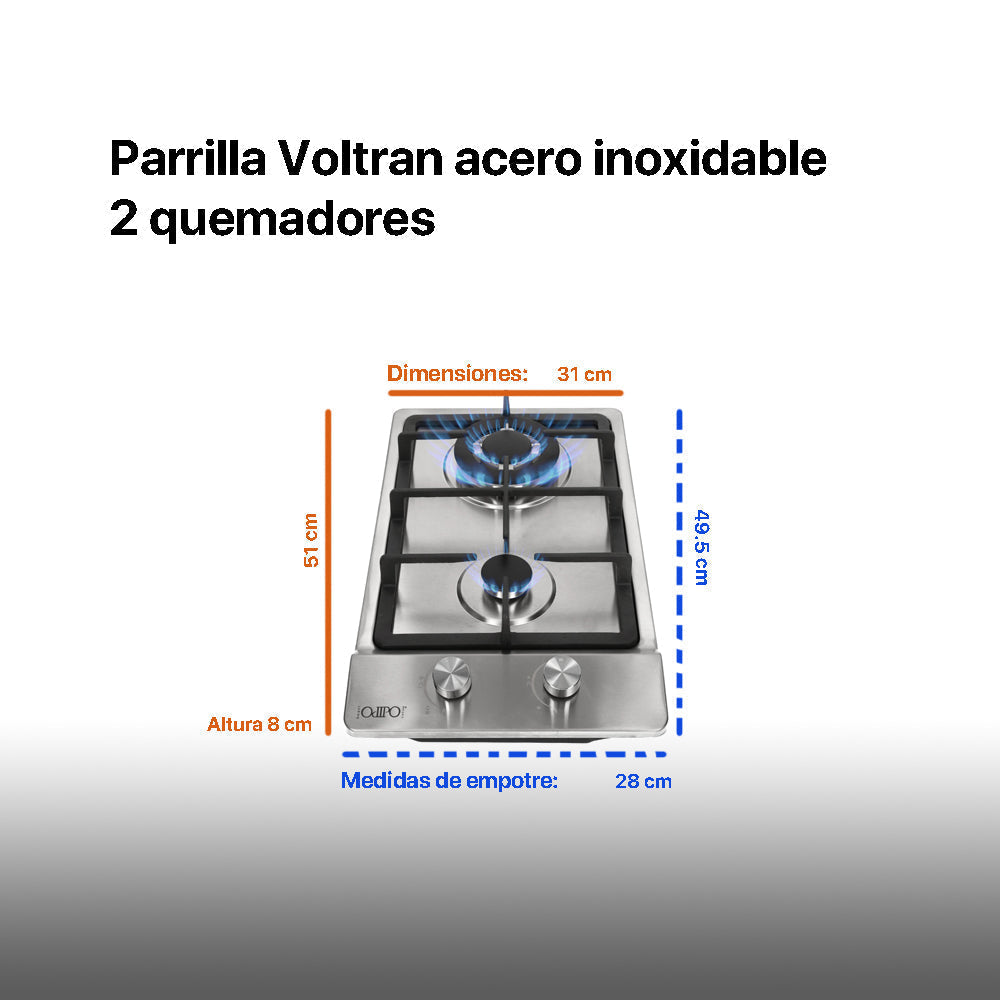 Campana empotrable oculta acero inoxidable Flexus 60 + Parrilla acero inoxidable 32cm Voltran