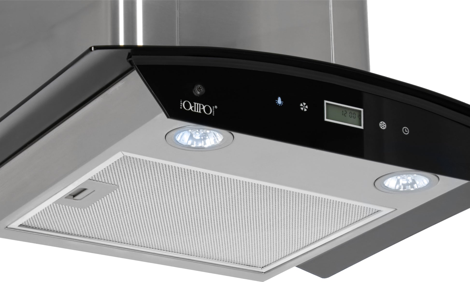 campana extractora de pared en acero inoxidable 60cm y parrilla de gas cristal templado de 4 quemadores