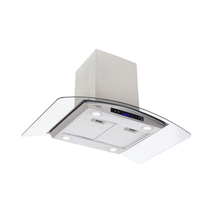 Campana de cocina de isla cristal templado curvo 90cm Ventex + Parrilla eléctrica inducción 5 quemadores Kelvin + Horno eléctrico empotrable de acero 127V E-MOTRIX