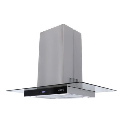 Campana de cocina de isla cristal templado recto 90cm Fordex + Parrilla electrica de inducción 5 quemadores Kelvin + Horno eléctrico empotrable de acero 127V E-MOTRIX