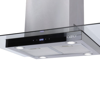 Campana de cocina de isla cristal recto digital 90cm Fordex + Parrilla eléctrica de inducción 5 quemadores Kelvin + Horno eléctrico empotrable eMotrixC