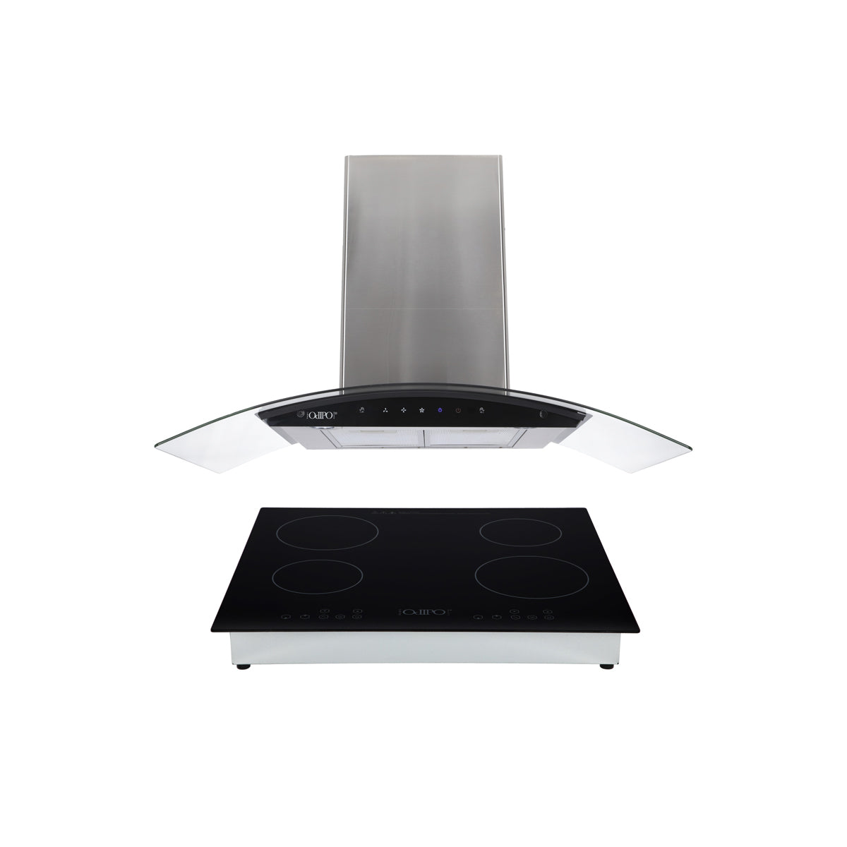 Campana de cocina de pared de acero inoxidable 85cm Matrix + Parrilla eléctrica de inducción 4 quemadores 60cm Kepler