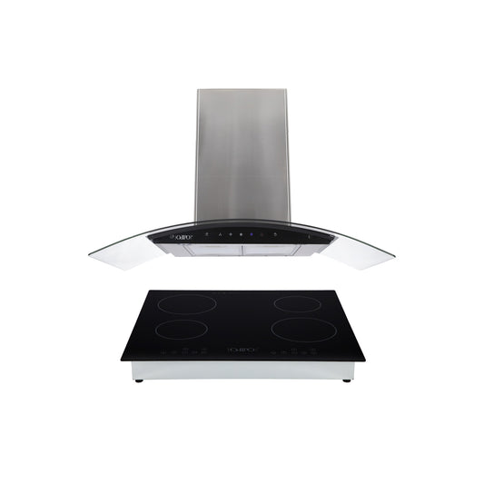 Campana de cocina de pared de acero inoxidable 85cm Matrix + Parrilla eléctrica de inducción 4 quemadores 60cm Kepler