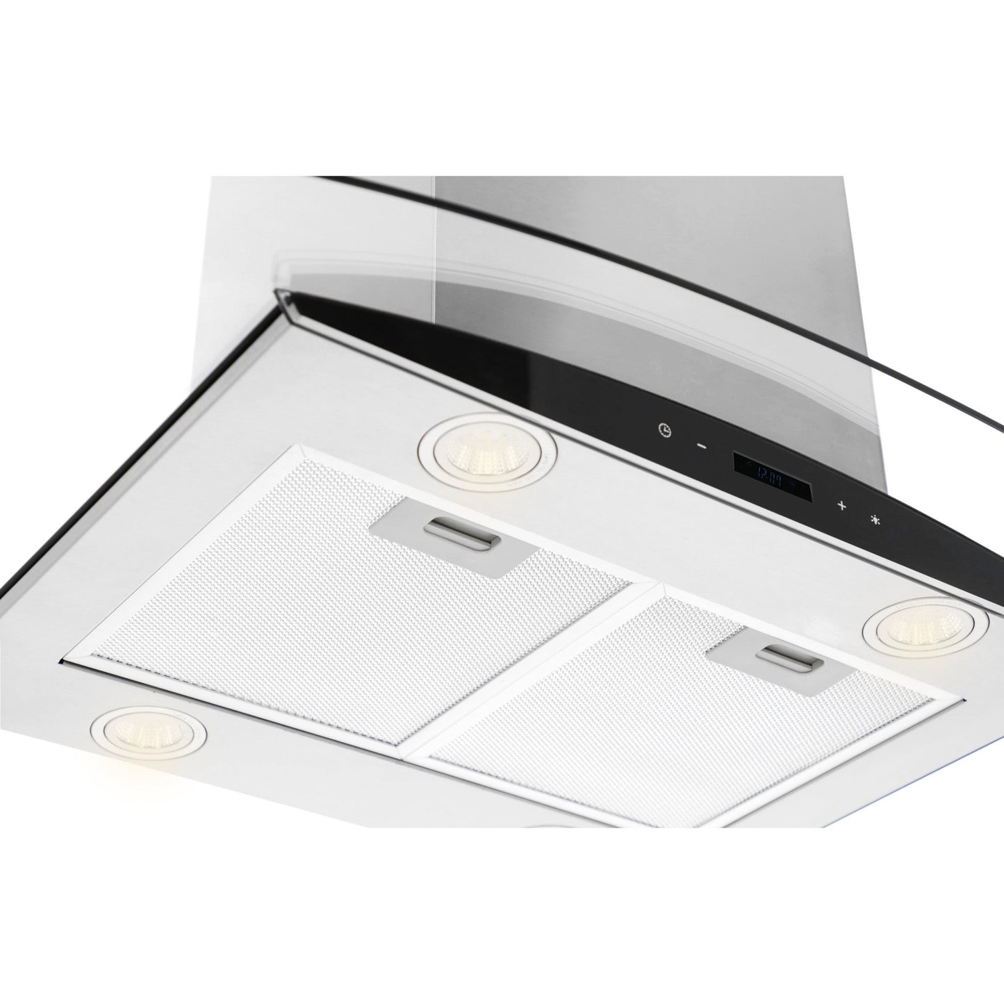 Campana de cocina de isla cristal templado curvo 90cm Ventex + Parrilla eléctrica de inducción 4 quemadores Kepler + Horno eléctrico empotrable de acero 60L E-MOTRIX