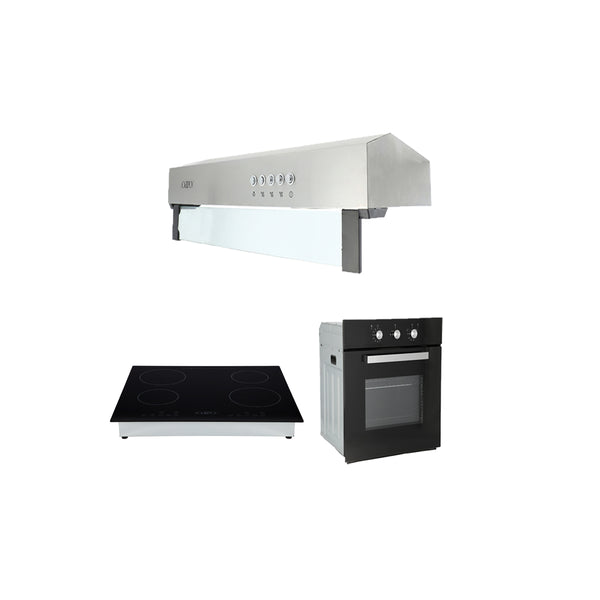 campana extractora de pared en acero inoxidable 50cm, parrilla de inducción magnética de 4 quemadores y Horno eléctrico empotrable de gas