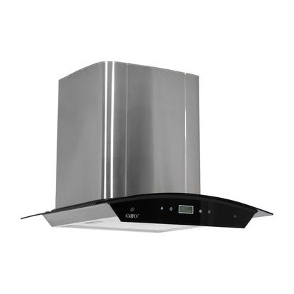 campana extractora de pared en acero inoxidable 60cm y parrilla de gas cristal templado de 4 quemadores