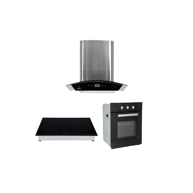campana extractora de pared en acero inoxidable digital 60cm, parrilla de inducción magnética de 4 quemadores y Horno eléctrico empotrable de gas