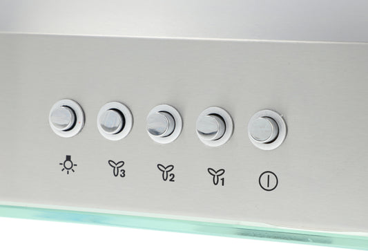 campana extractora de pared en acero inoxidable 80cm y parrilla de gas cristal templado de 5 quemadores