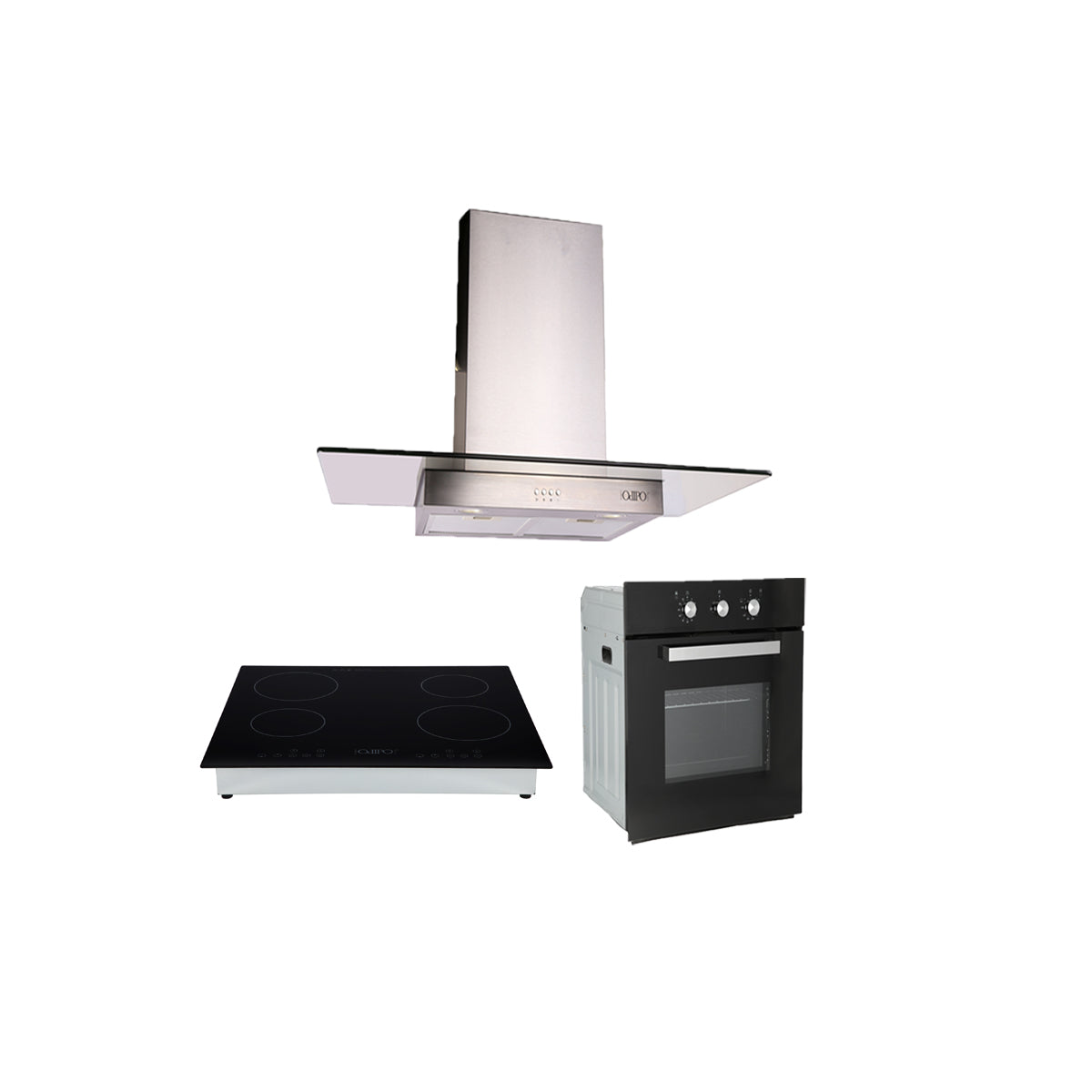 Campana de cocina de acero inoxidable 90cm Telux + Parrilla eléctrica de inducción 4 quemadores Kepler + Horno de gas encendido eléctrico empotrable 60L Motrix