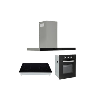 Campana de cocina tipo T de pared de acero inoxidable 90cm Temax + Parrilla eléctrica de inducción 4 quemadores Kepler + Horno de gas encendido eléctrico empotrable 60L Motrix
