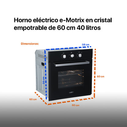 Campana de cocina de pared digital cristal curvo 60cm Marex Plus + Parrilla eléctrica de inducción 2 quemadores 30cm Kirk + Horno eléctrico empotrable 60L 127V e-Motrix cristal