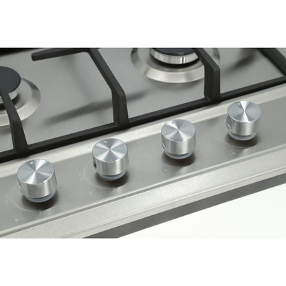 campana extractora de pared en acero inoxidable 60cm y parrilla de gas acero inoxidable de 4 quemadores