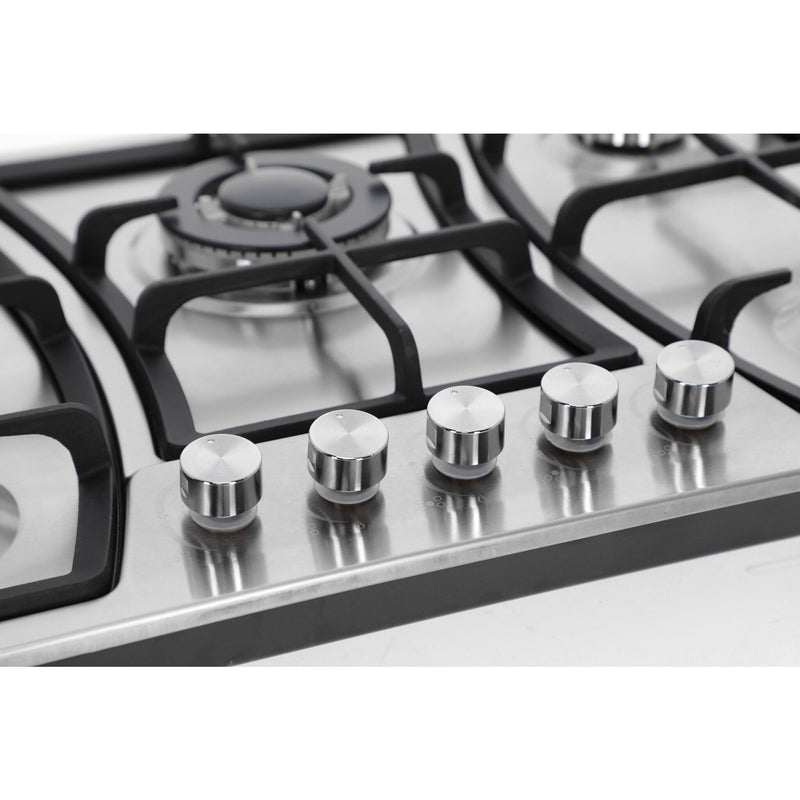 campana extractora de pared en acero inoxidable 90cm y parrilla de gas acero inoxidable de 5 quemadores