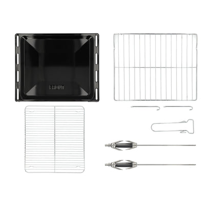 campana extractora de pared en acero inoxidable 80cm, parrilla de gas cristal templado de 5 quemadores y Horno eléctrico empotrable de gas