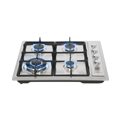campana extractora de pared en acero inoxidable 60cm y parrilla de gas acero inoxidable de 4 quemadores