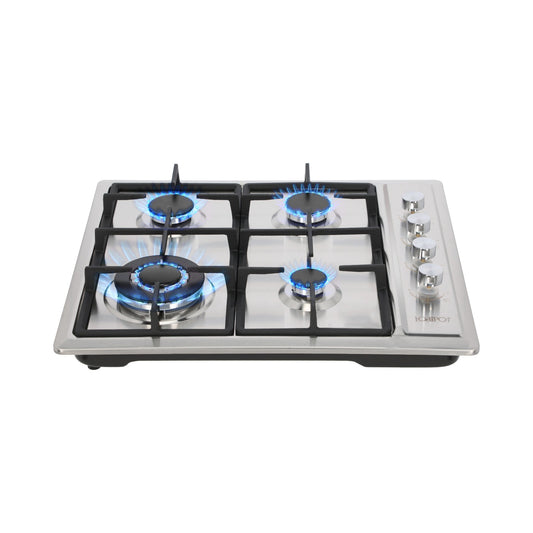 campana extractora de pared en acero inoxidable 60cm y parrilla de gas acero inoxidable de 4 quemadores
