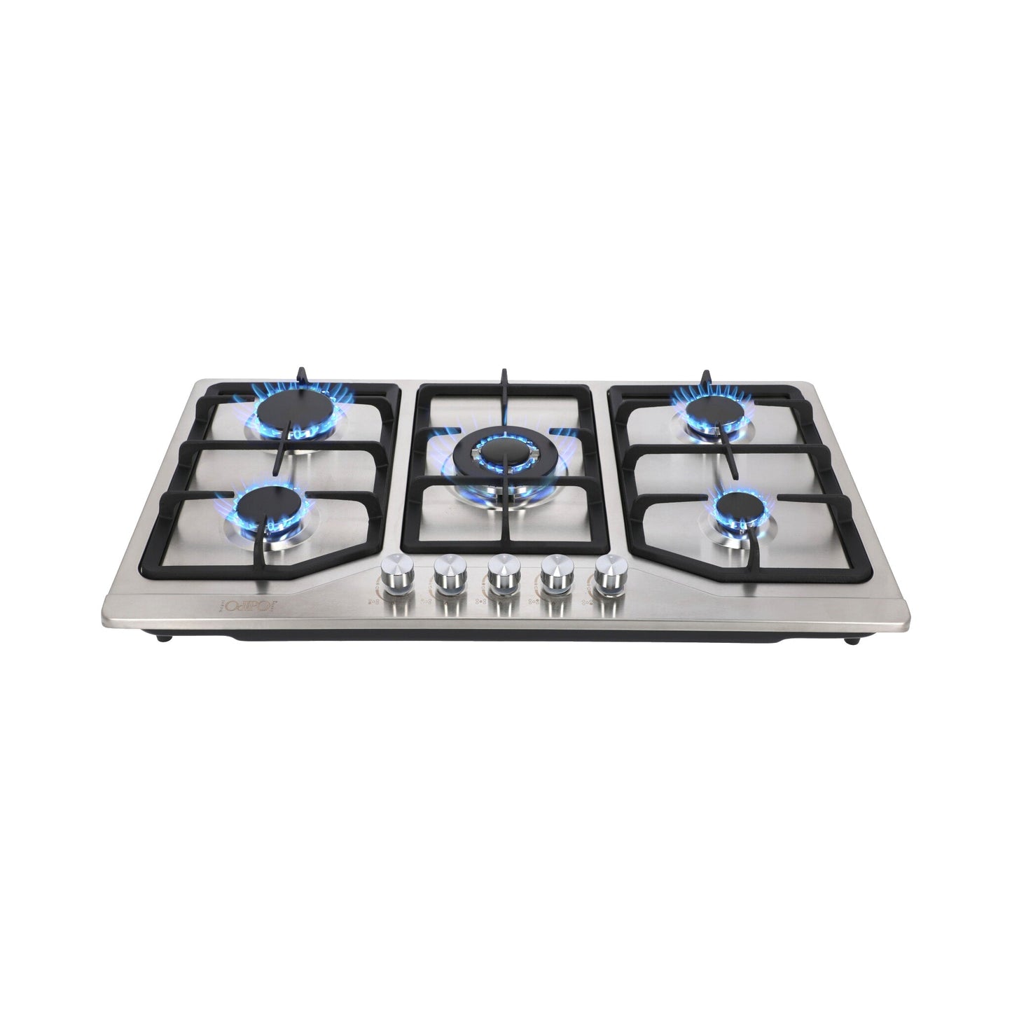 Campana de cocina de isla digital cristal recto 90cm Fordex + Parrilla de gas 5 quemadores acero inoxidable 86cm Vesta + Horno de gas empotrable encendido electrico 65L 60cm Motrix