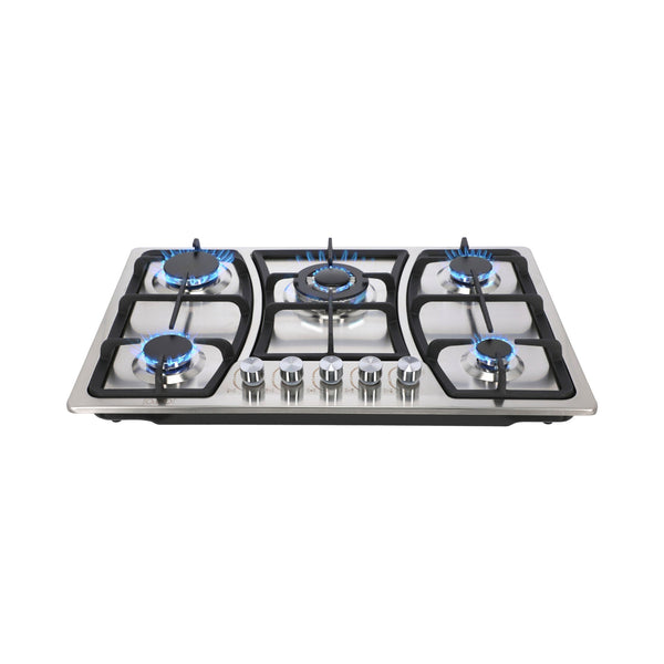campana extractora de pared en acero inoxidable 75cm y parrilla de gas acero inoxidable de 5 quemadores