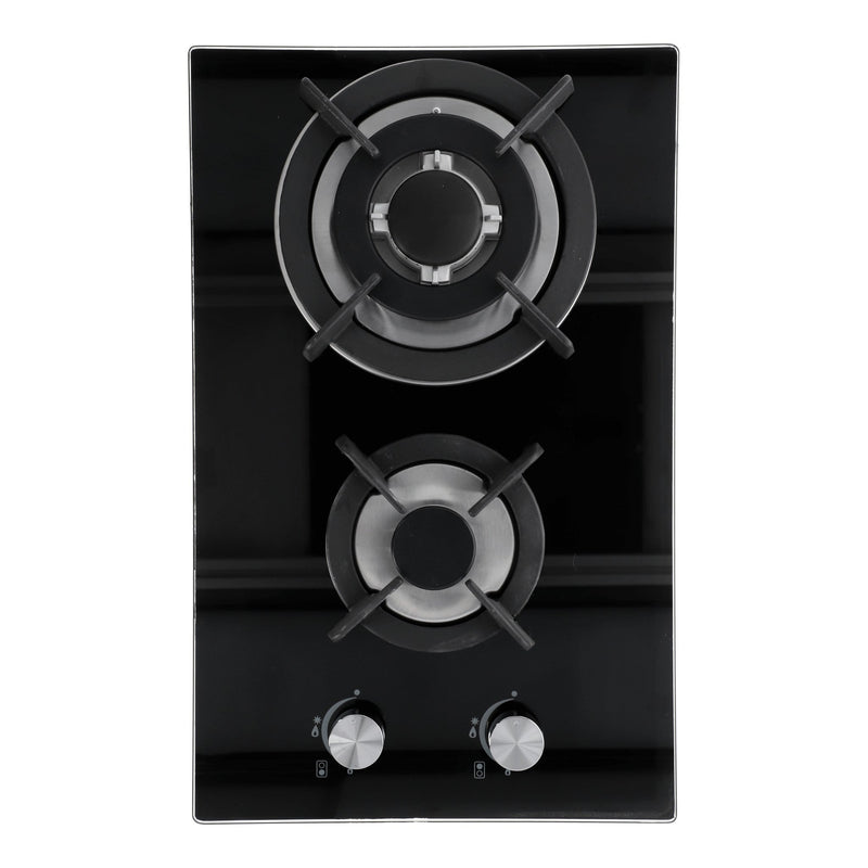campana extractora de pared en acero inoxidable 75cm y parrilla de gas cristal templado de 2 quemadores