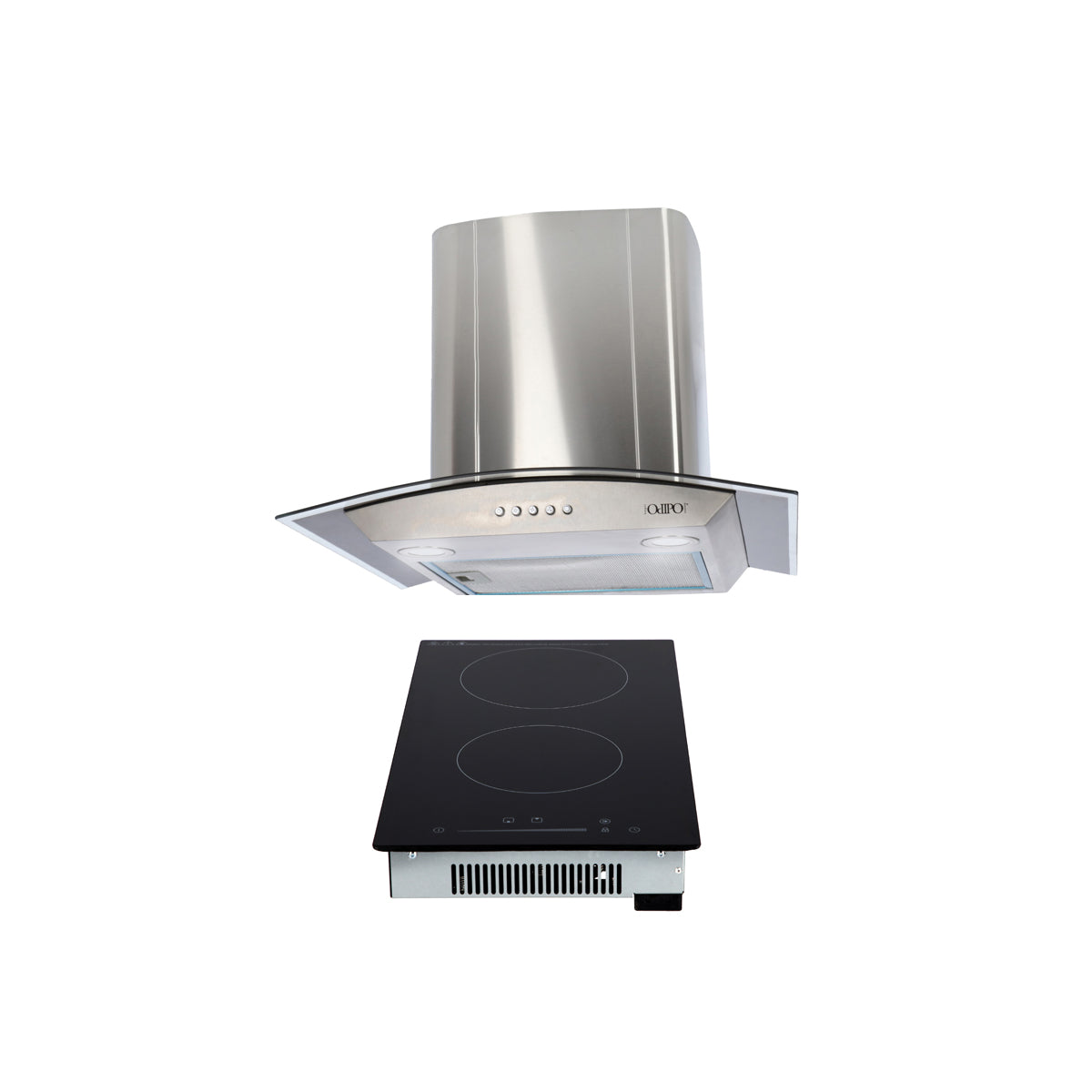 campana extractora de pared en acero inoxidable 60cm y parrilla de inducción magnética de 2 quemadores 