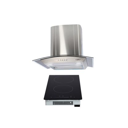 campana extractora de pared en acero inoxidable 60cm y parrilla de inducción magnética de 2 quemadores 