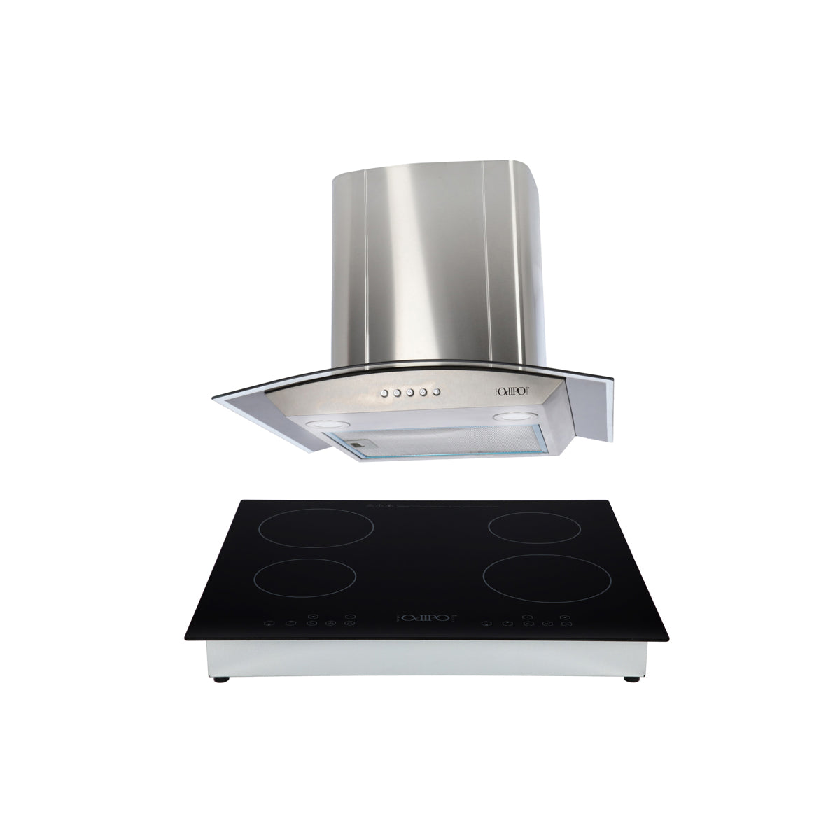 campana extractora de pared en acero inoxidable 60cm y parrilla de inducción magnética de 4 quemadores 