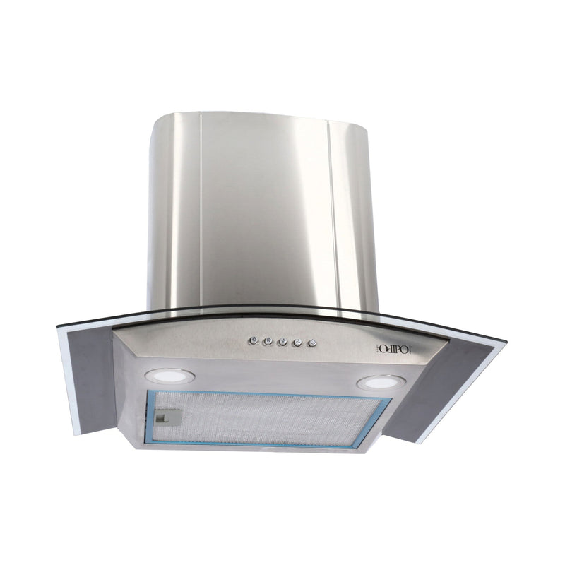 campana extractora de pared en acero inoxidable 60cm y parrilla de gas cristal templado de 2 quemadores