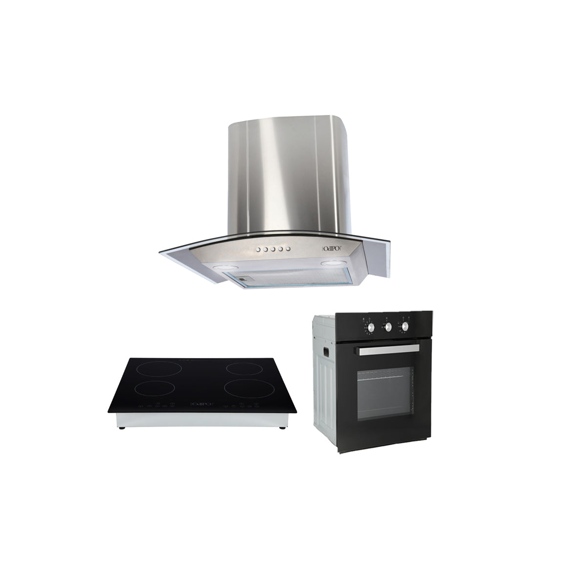 campana extractora de pared en acero inoxidable 60cm, parrilla de inducción magnética de 4 quemadores y Horno eléctrico empotrable de gas
