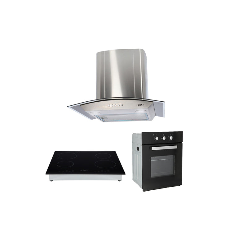 campana extractora de pared en acero inoxidable 60cm, parrilla de inducción magnética de 4 quemadores y Horno eléctrico empotrable de gas