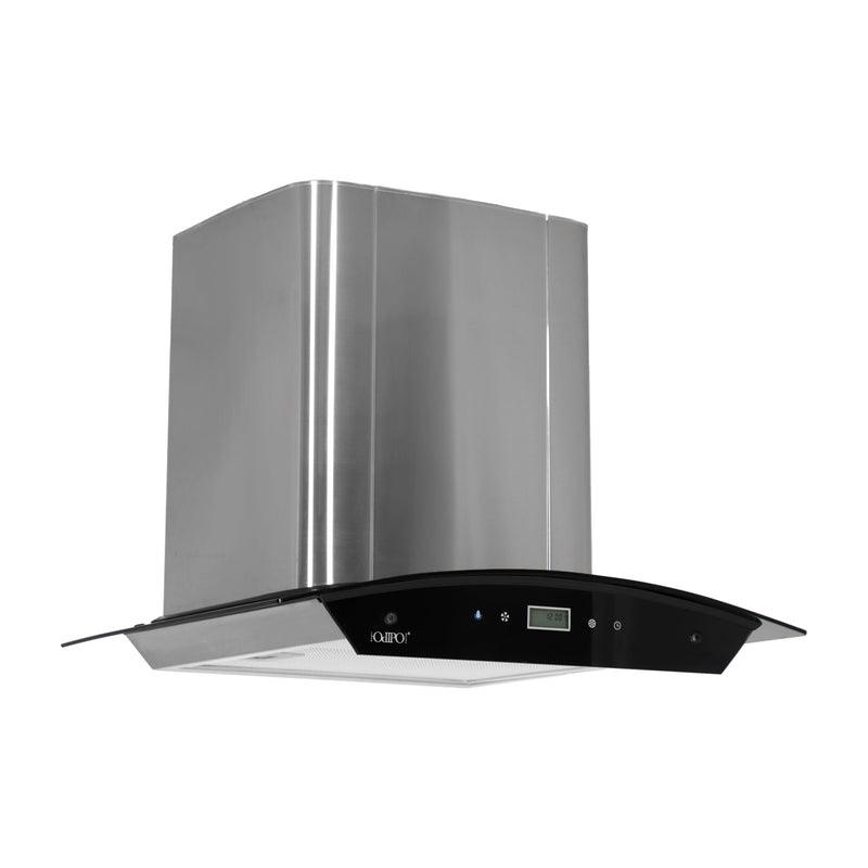 campana extractora de pared en acero inoxidable 60cm y parrilla de gas cristal templado de 2 quemadores