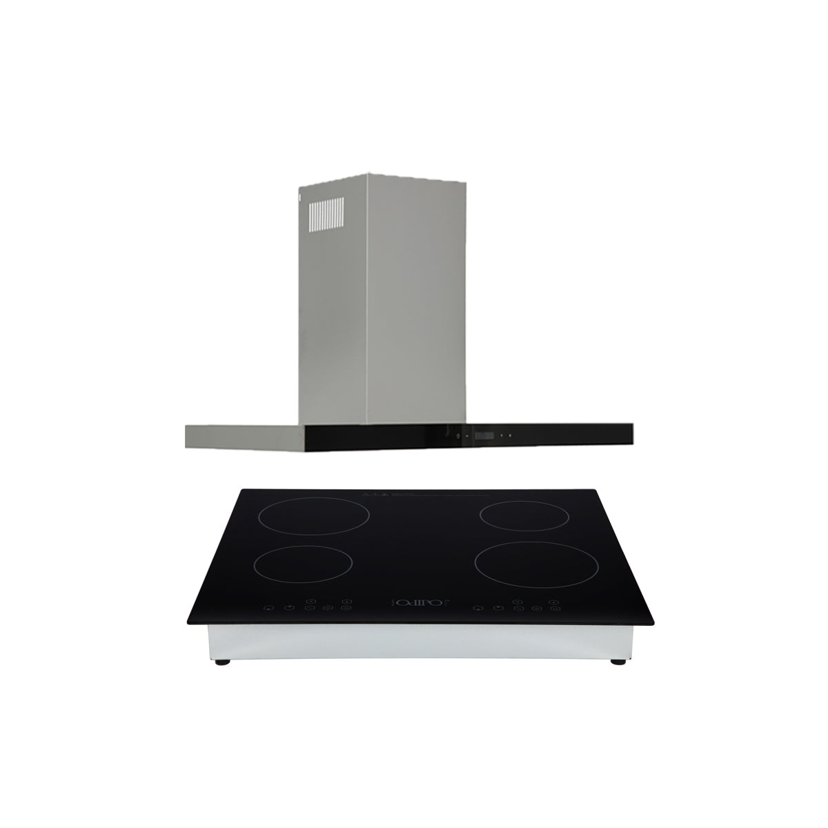 campana extractora de pared en acero inoxidable 90cm y parrilla de inducción magnética de 4 quemadores 