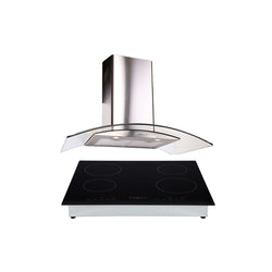 Campana extractora de pared en acero inoxidable 90cm y parrilla de inducción magnética de 4 quemadores 