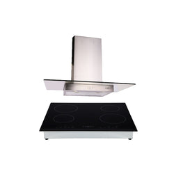 campana extractora de pared en acero inoxidable 90cm y parrilla de inducción magnética de 4 quemadores 
